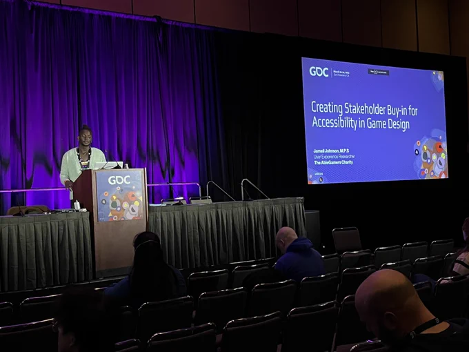 Jameil Johnson on stage at GDC