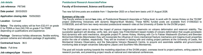 Screenshot of the job description and advertisement webpage.