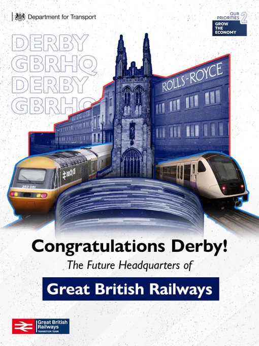 Congratulations Derby! The future Headquarters of Great British Railways