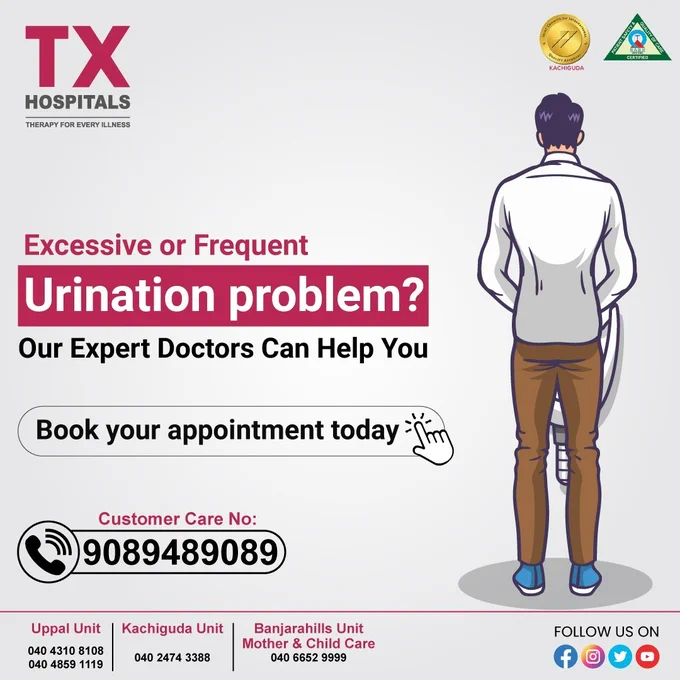 #TXHospitals #txhospitaluppal #txhospitalskachiguda #txhospitalsbanjarahills#besthospitalinhyderabad
#urineproblems #urologists #bladderissues #urinarytractinfection #frequenturination #urinaryincontinence
