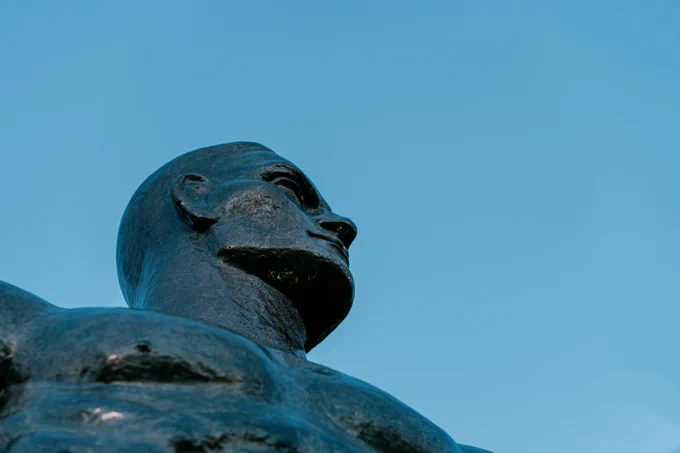 Early morning Spartan Statue closeup of his face