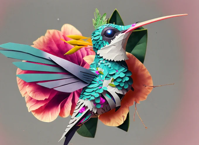 generative art AI bird using paper layers and vibrant colours from Adobe's Firefly.