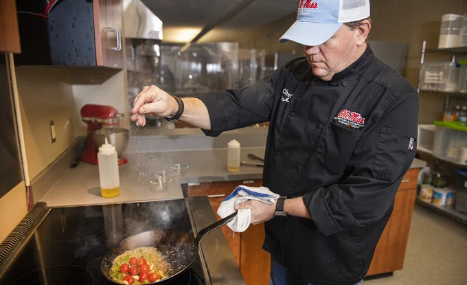 Chef at Ole Miss preparing food