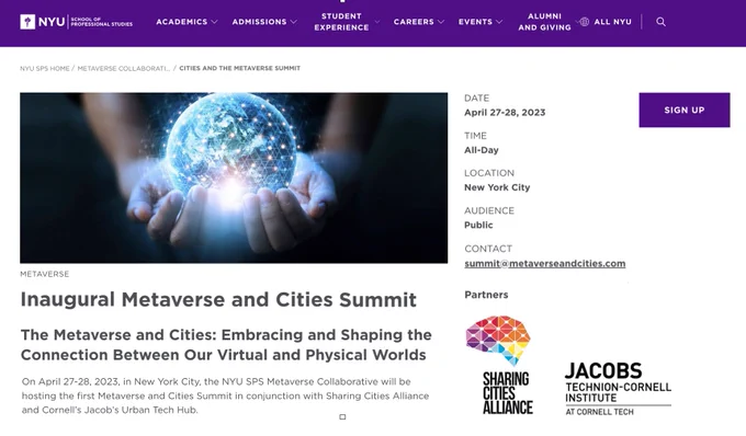 METAVERSE & CITIES SUMMIT | NEW YORK CITY | 27-28 APRIL 2023