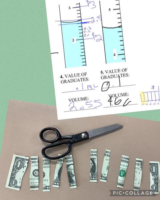 Ss were struggling mightily to understand increments of 0.1. However, they understand money. So I dramatically cut up a dollar into visual “tenths.”