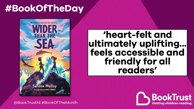 The front cover of Wider Than the Sea and a quote from our review: 'Heart-felt and ultimately uplifting... feels accessible and friendly for all readers'