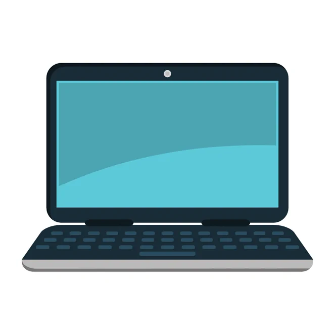 Open laptop showing keyboard and a screen that is half light and half dark teal.