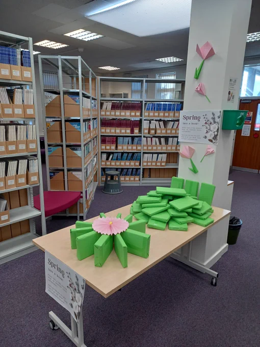 Picture of Library book display themed to spring