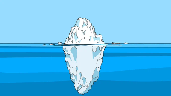 Bild eines Eisbergs, dessen grösster Teil unterhalb der Wasseroberfläche verborgen ist. Bild von Mote Oo Education auf Pixabay.