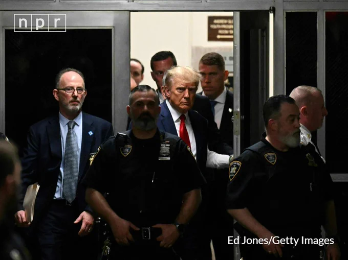 Former US President Donald Trump makes his way inside the Manhattan Criminal Courthouse in New York on April 4, 2023.
Ed Jones/AFP via Getty Images