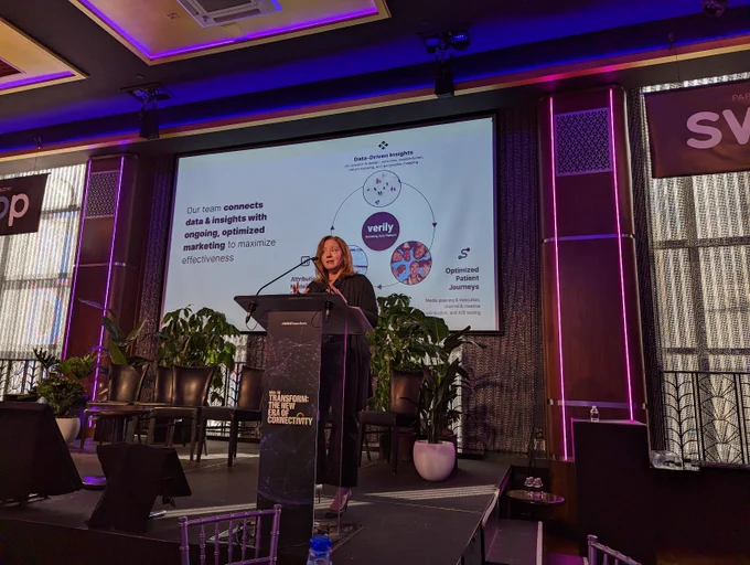Photo of Verily CMO Alix Hart speaking at MM M Transform: The New Era of Connectivity