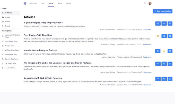 Screenshot of the new Feed Reader (RSS and Atom) inside ZenType.com.