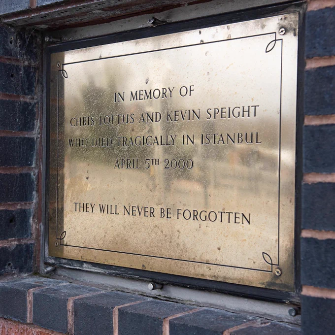 A plaque outside of Elland Road in memory of Christopher Loftus and Kevin Speight