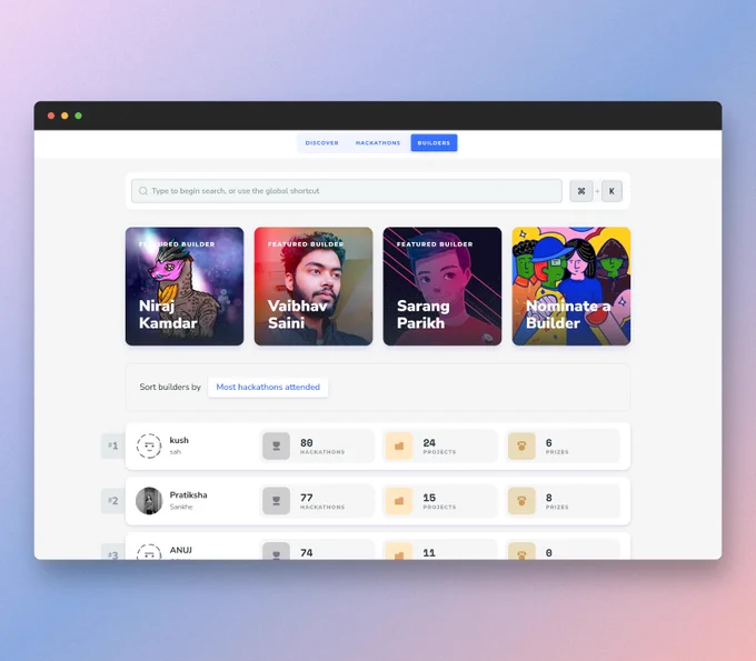 Image of the Devfolio Builders page.
