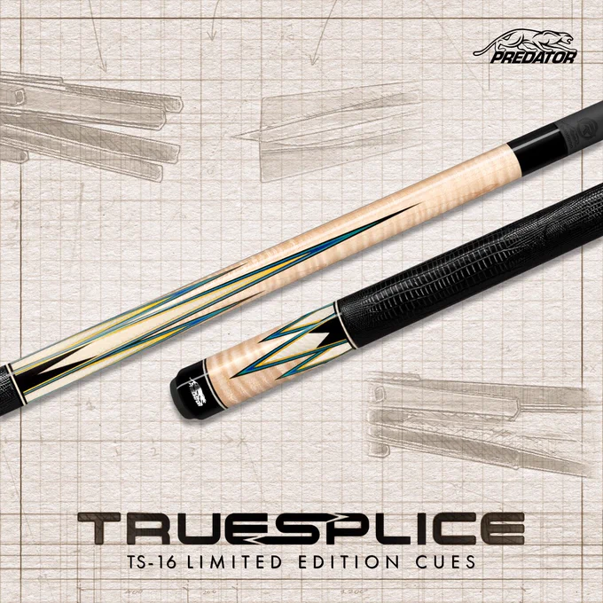 The Limited Edition True Splice 16 Curly Maple Pool Cue features seamless true spliced construction, phenolic inserts for increased strength, & a radial pin.