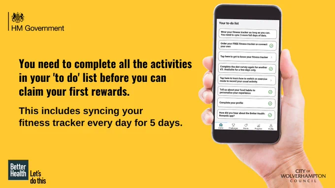 Image shows the Better Health: Rewards app with the ‘to do’ list items on display.