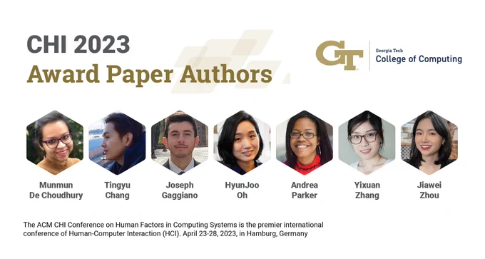 Georgia Tech Award Paper Authors; Chart of CHI 2023 Award Authors, per paper and country
