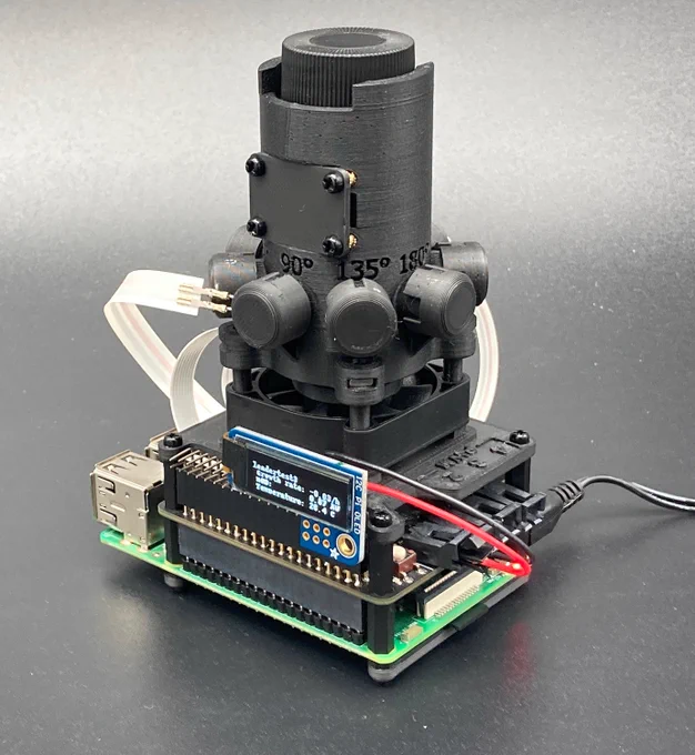 A Pioreactor with an  Adafruit PiOLED display attached. 
