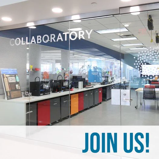 Picture of the library's Collaboratory with the words "Join Us!"