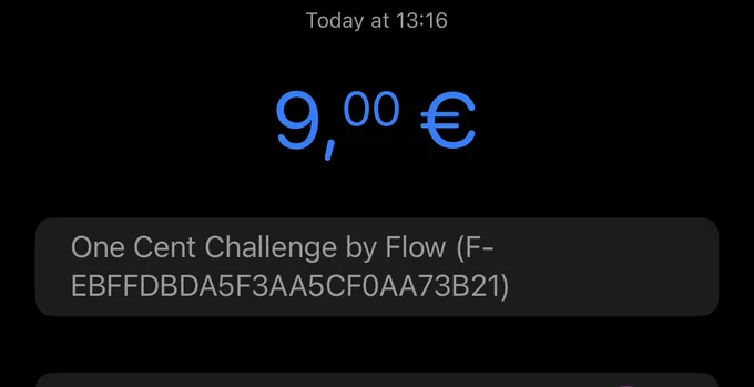 A picture of a transaction over 9€ made today