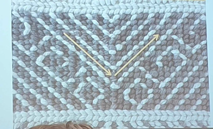 Image: Close up of Margery Blackwell's weaving sample in Justine Treadwell's presentation, photograph by Jane Groufsky.
