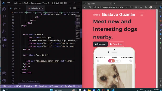 Gustavo Guzmán Day 34 of #100DaysOfCode 👩‍💻
Styled the tindog website using Bootstrap.
#100DaysofCodeLW3 #programming #coding #Python #Java #javascript #code #coder #100DaysOfCode #CodeNewbie #KnowProgram #javascript
