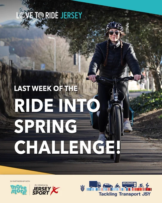 Artwork for the Love to Ride Jersey challenge, with a photo of a lady on a bicycle and the text "Last week of the ride into spring challenge!"