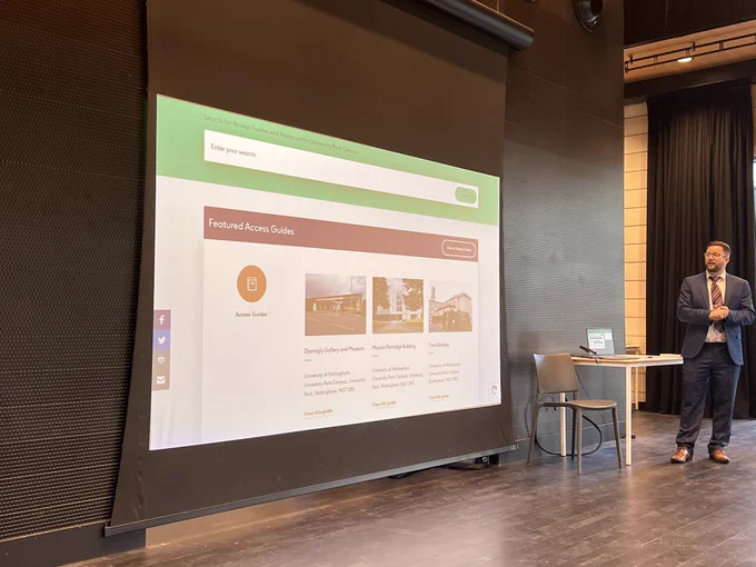 The screen now shows a search box and list of key buildings with photos