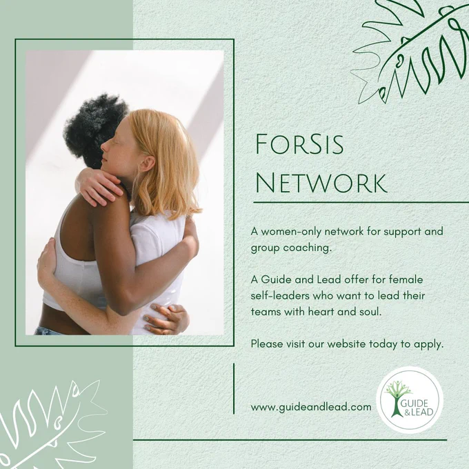 an invitation to join ForSis via our website www.guideandlead.com showing a picture of two women hugging each other