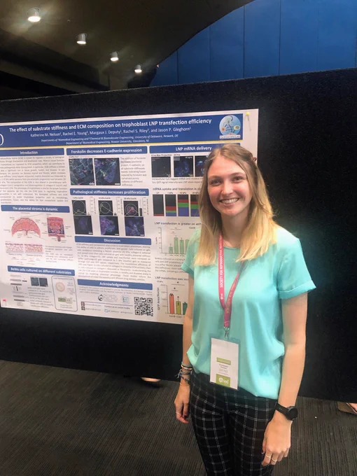 Gleghorn Lab PhD candidate Katie Nelson standing beside her award winning poster at the Society for Reproductive Investigation annual meeting in Brisbane. 