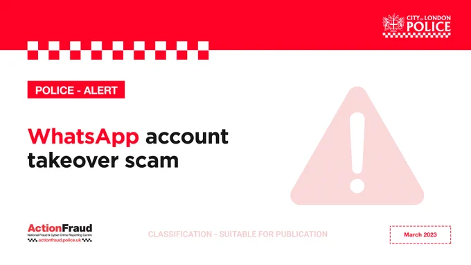 ALERT: Criminals are targeting WhatsApp users by posing as a friend and asking for a security code.

Never share your WhatsApp activation code with anyone.

Read the full alert here:
https://www.actionfraud.police.uk/alert/warning-issued-to-whatsapp-users-over-account-takeover-scam