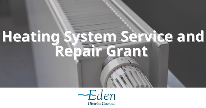 Text: Heating System Service and Repair Grant. Image: radiator