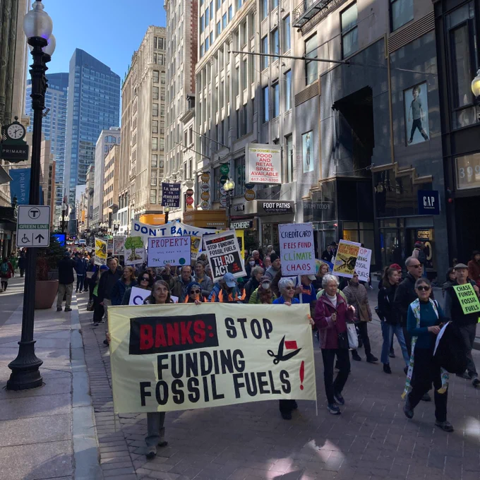 Senior climate activists march through Boston as part of Third Act, XR, Mothers Out Front, and 350 Mass's 3/21/23 day of action against big banks