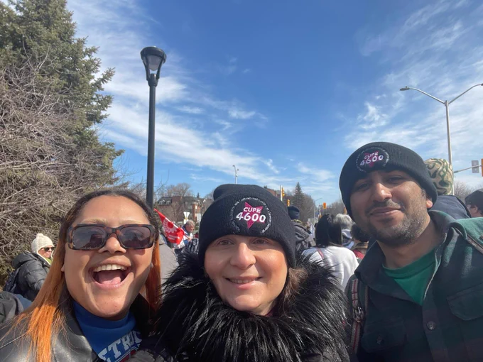 he next image from left to right shows GSA OA Desirrea, VP Academic Hande and OA Reza at the picket line. The picket line is at the Bronson Main Gate 10am-2pm