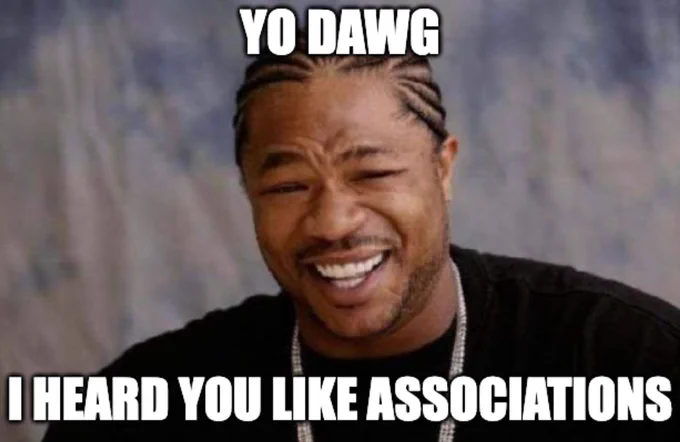 photo of Xzibit with the text overlaid reading "yo dawg, i heard you like associations"