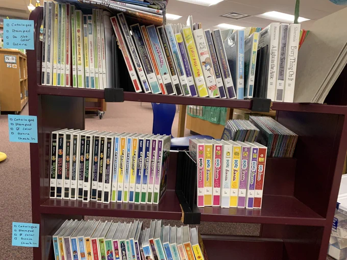 Cart of books to catalog.