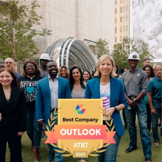 Image of team members walking in office with "Best Company Outlook 2023" badge overlaid