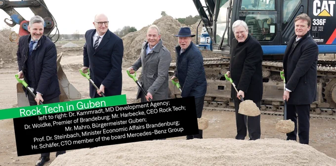In Guben, eastern Germany, Rock Tech's first converter will produce lithium hydroxide for the battery and automotive industry from 2025. The groundbreaking ceremony for this took place on 27 March 2023, marking the official start of construction.