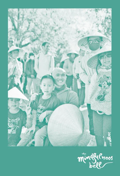 The Mindfulness Bell issue 91
Brother Man Tue smiling with children outside under trees at Deer Park Monastery
cover photo by Kenley Neufeld