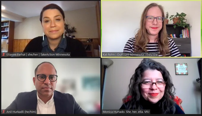 Four event panelists in a Zoom screenshot