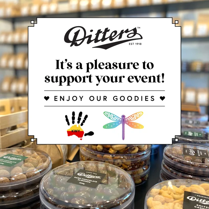 Ditters products displayed in the Melrose Park shop behind the text It's a pleasure to support your event, enjoy our goodies.