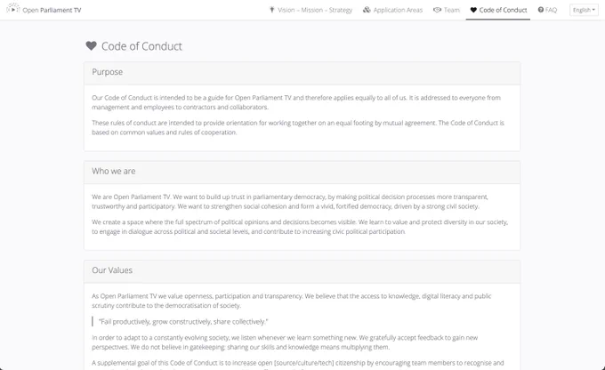 Screenshot of the Code of Conduct Website
