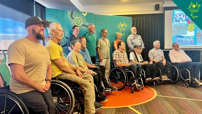 A group photo of Paralympians taken at the Pin Project Ceremony in Brisbane