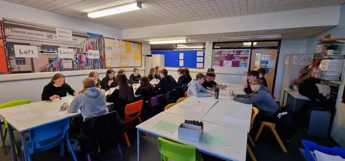 National 5 modern studies pupils sitting in pairs for speed dating