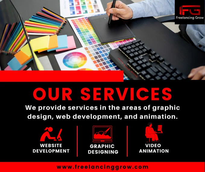 We provide services in the areas of graphic design, web development, and animation.
Contact us:  923118491819 or freelancinggrow@gmail.com

#graphicdesign #webdevelopment #webdesign #webdev #2Danimation #motiongraphics #animatedvideo #digitaldesign #designservices #creativeservices #marketingdesign #brandingdesign #visualidentity #designportfolio #designinspiration 