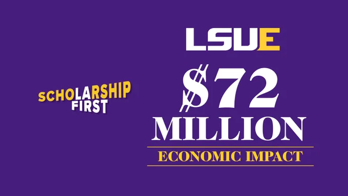 Graphic that says LSUE $72 Million Economic Impact Scholarship First