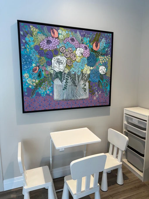 An Artworks for Cancer artwork installed in the north family room of Hospice Vaughan: Marylou Boulanger, Gathered Beauty, acrylic on canvas 