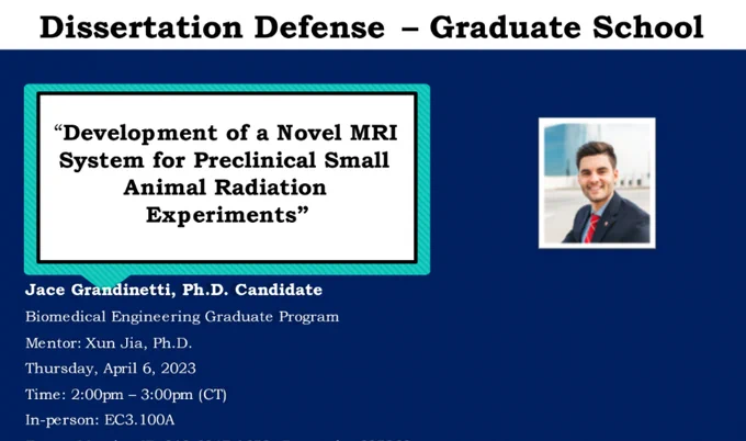 Announcing the dissertation defense of Jace Grandinetti.