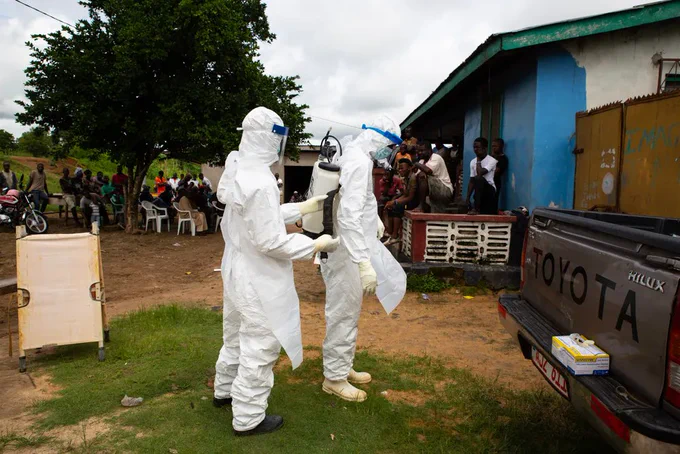 Ebola response teams on the scene of an Ebola outbreak, which shares similarities with Marburg Virus Disease. Image credit: Belen B Massieu/Shutterstock.com