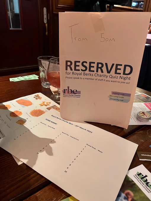 Royal Berks Charity quiz night answer papers 